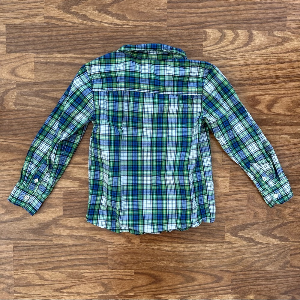 Carter’s Toddler Boys 5T Button Up Long Sleeve Dress Shirt Plaid Blue Green EUC! - Picture 7 of 8